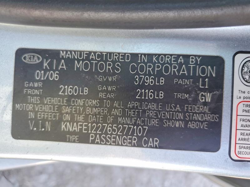 51639216 :رقم المزاد ، KNAFE122765277107 vin ، 2006 Kia Spectra مزاد بيع