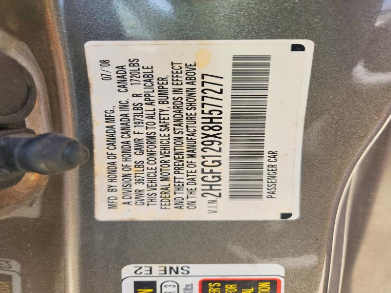51722136 :رقم المزاد ، 2HGFG129X8H577277 vin ، 2008 Honda Civic مزاد بيع