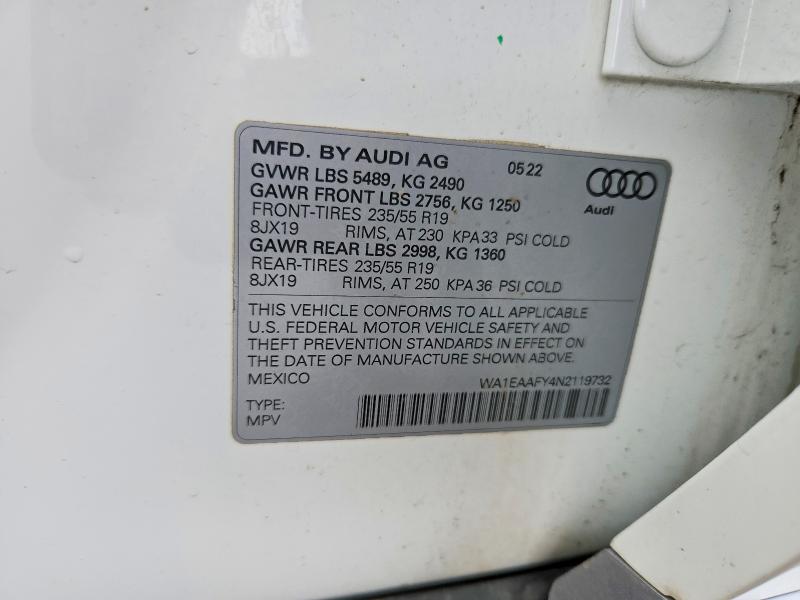 48690116 :رقم المزاد ، WA1EAAFY4N2119732 vin ، 2022 Audi Q5 مزاد بيع
