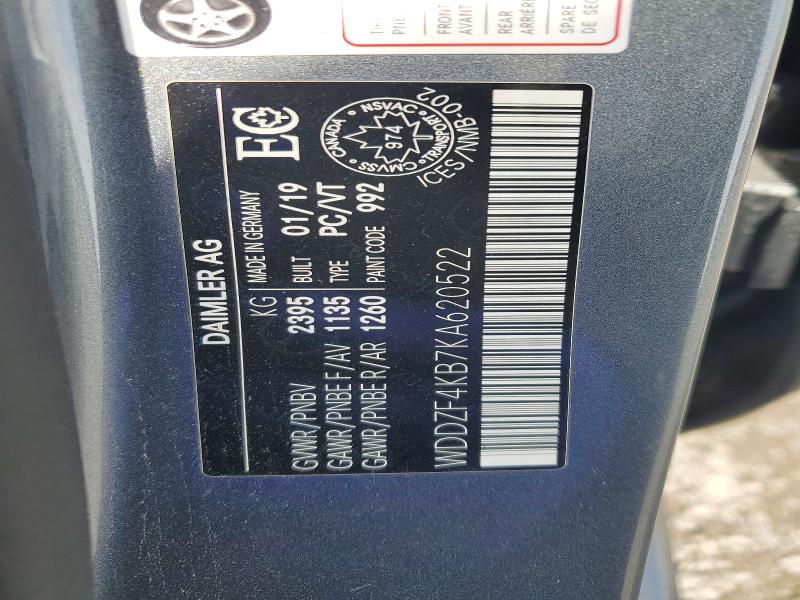 50710056 :رقم المزاد ، WDDZF4KB7KA620522 vin ، 2019 Mercedes Benz E مزاد بيع