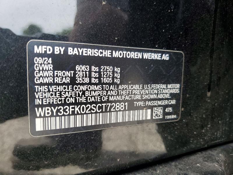 2025 Bmw I5 მანქანა იყიდება აუქციონზე, vin: WBY33FK02SCT72881, აუქციონის ნომერი: 50182106