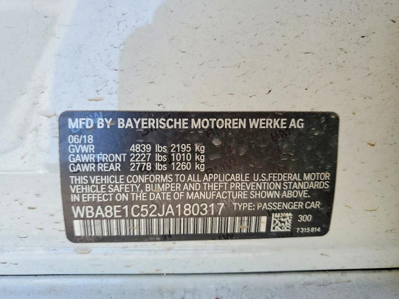 Aukcja sprzedaży 2018 Bmw 330e, vin: WBA8E1C52JA180317, numer aukcji: 50752076