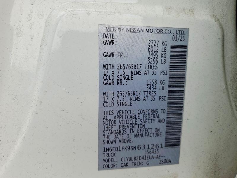 Aukcja sprzedaży 2025 Nissan Frontier, vin: 1N6ED1FK9SN631261, numer aukcji: 51334516