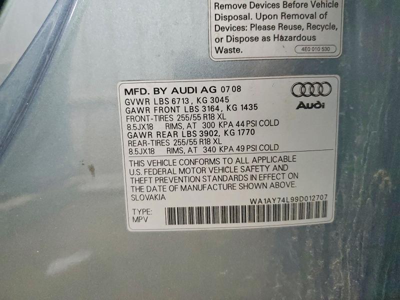 Продаж на аукціоні авто 2009 Audi Q7, vin: WA1AY74L99D012707, номер лоту: 49328026