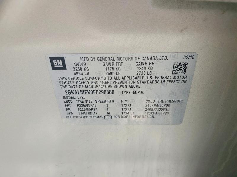 2015 Gmc Terrain მანქანა იყიდება აუქციონზე, vin: 2GKALMEK8F6298380, აუქციონის ნომერი: 52064796