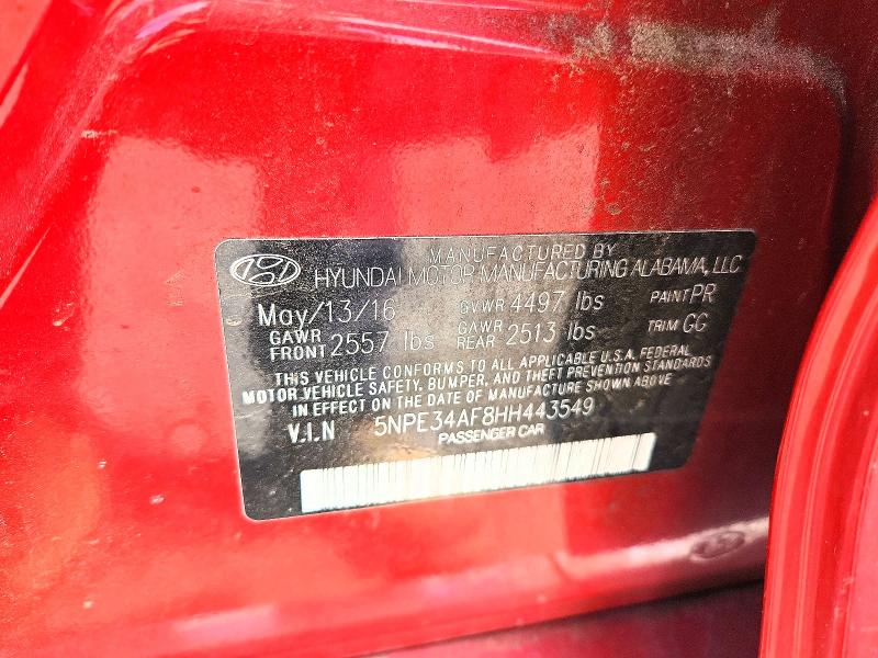 2017 Hyundai Sonata მანქანა იყიდება აუქციონზე, vin: 5NPE34AF8HH443549, აუქციონის ნომერი: 51085336