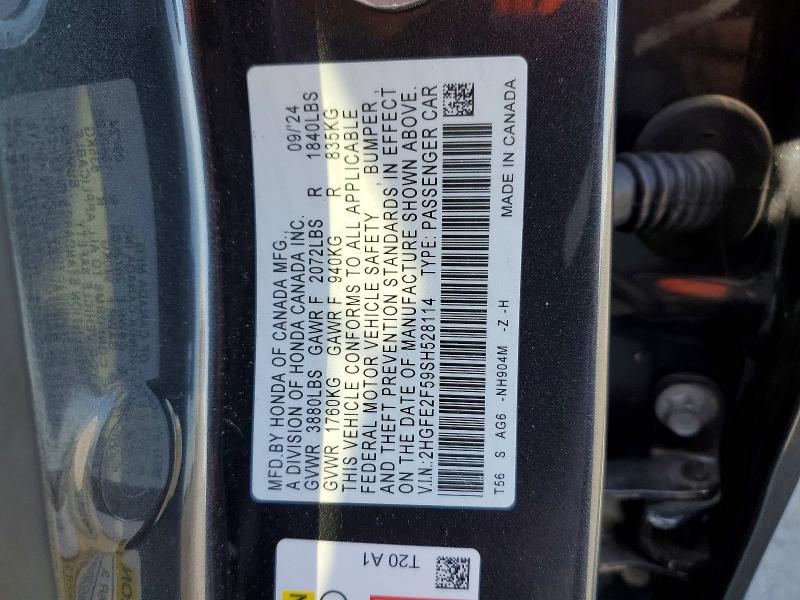 51964086 :رقم المزاد ، 2HGFE2F59SH528114 vin ، 2025 Honda Civic مزاد بيع