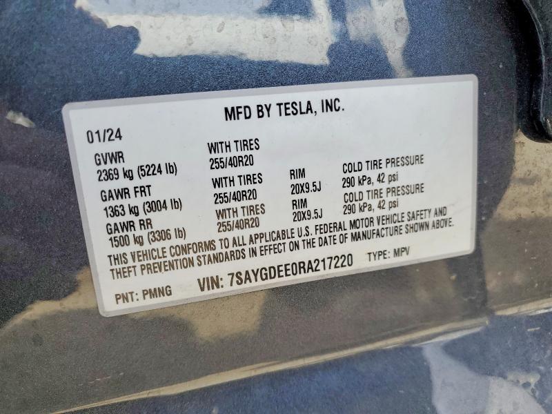 2024 Tesla Model Y მანქანა იყიდება აუქციონზე, vin: 7SAYGDEE0RA217220, აუქციონის ნომერი: 49594696