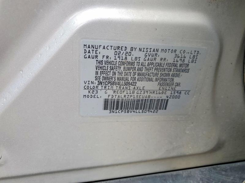 50778826 :رقم المزاد ، 3N1CP5BV4LL509422 vin ، 2020 Nissan Kicks مزاد بيع