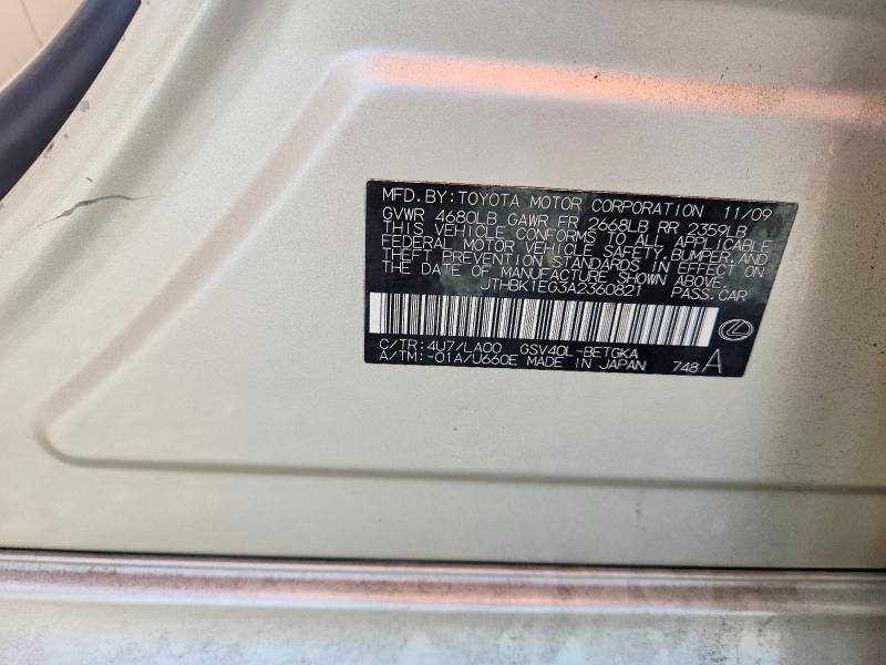 48745616 :رقم المزاد ، JTHBK1EG3A2360821 vin ، 2010 Lexus Es 350 مزاد بيع
