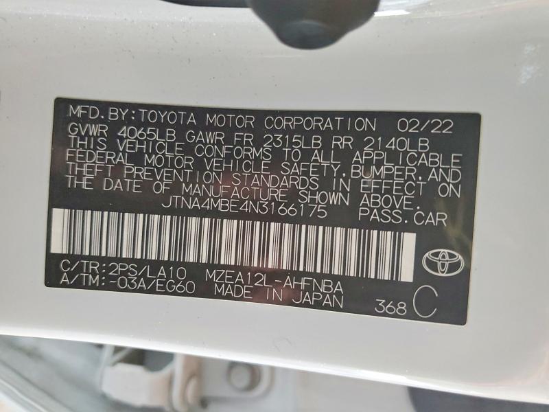 49910066 :رقم المزاد ، JTNA4MBE4N3166175 vin ، 2022 Toyota Corolla مزاد بيع