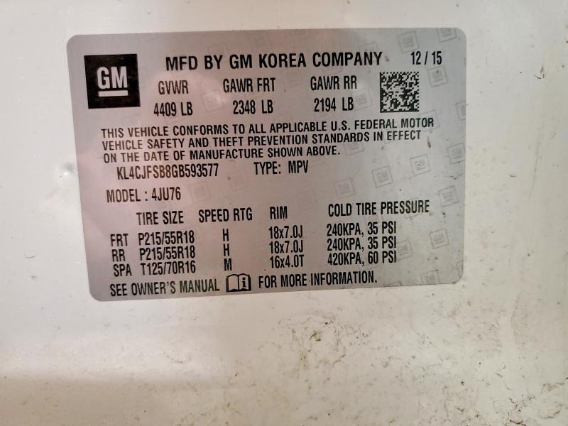 Продажа на аукционе авто 2016 Buick Encore, vin: KL4CJFSB8GB593577, номер лота: 48138086