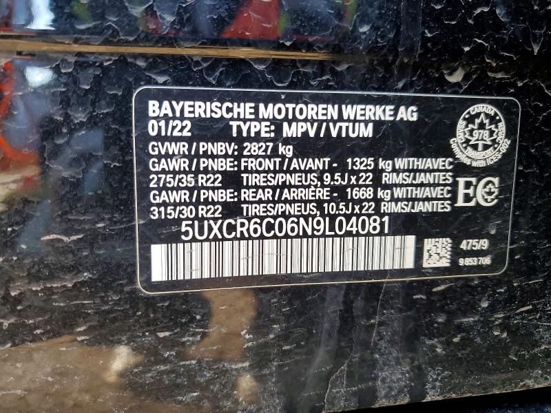 48783806 :رقم المزاد ، 5UXCR6C06N9L04081 vin ، 2022 Bmw Truck/van X5 40i 4dr Awd مزاد بيع