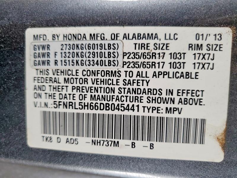 Продаж на аукціоні авто 2013 Honda Odyssey, vin: 5FNRL5H66DB045441, номер лоту: 50812096