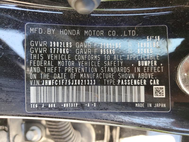 Продаж на аукціоні авто 2018 Honda Civic, vin: JHMFC1F75JX021333, номер лоту: 50565446