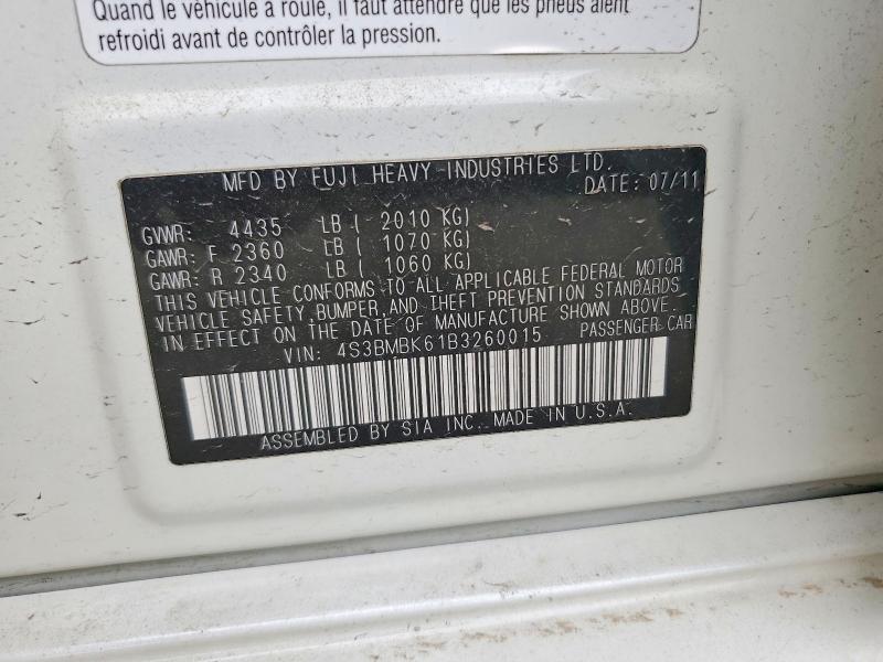 51146596 :رقم المزاد ، 4S3BMBK61B3260015 vin ، 2011 Subaru Legacy مزاد بيع