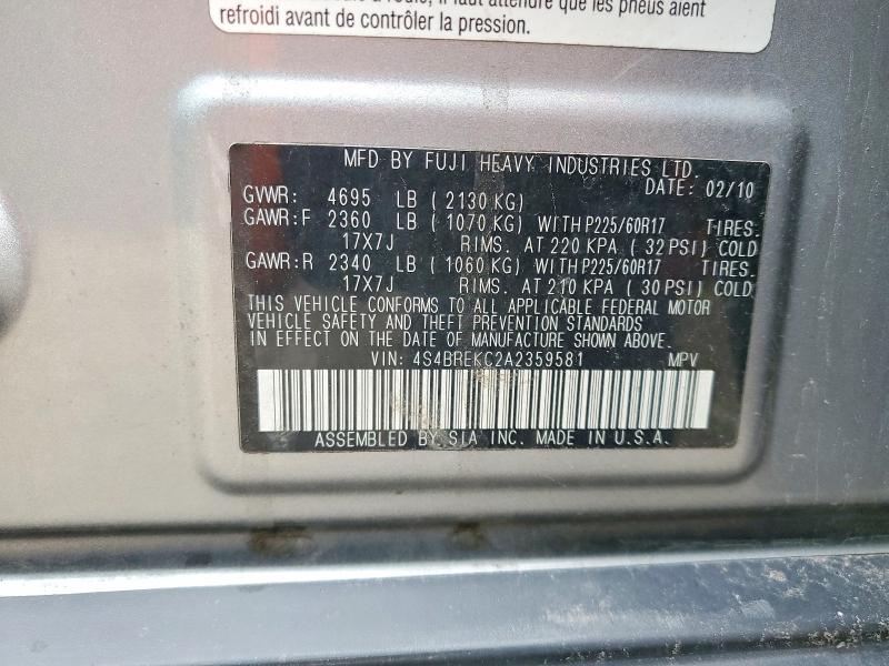 Продаж на аукціоні авто 2010 Subaru Outback, vin: 4S4BREKC2A2359581, номер лоту: 51719956