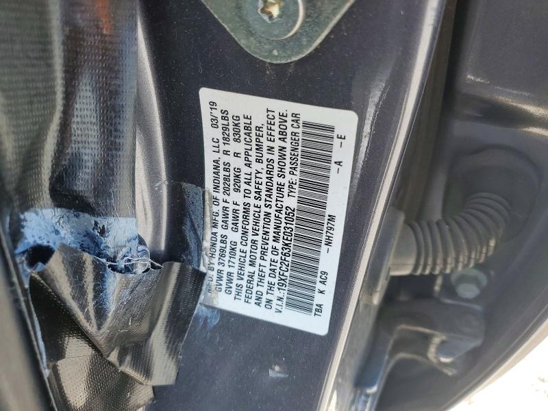 Продажа на аукционе авто 2019 Honda Civic, vin: 19XFC2F63KE031052, номер лота: 49235796