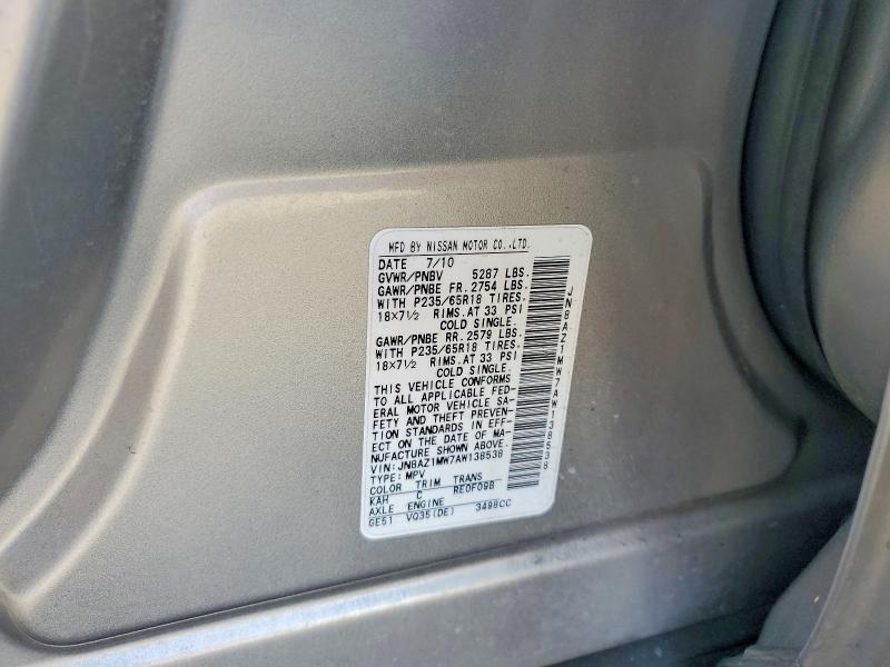 Продаж на аукціоні авто 2010 Nissan Murano, vin: JN8AZ1MW7AW138538, номер лоту: 51479216