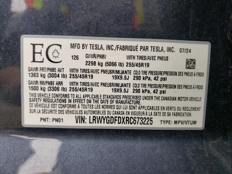 Продаж на аукціоні авто 2024 Tesla Model Y, vin: LRWYGDFDXRC673225, номер лоту: 50422896