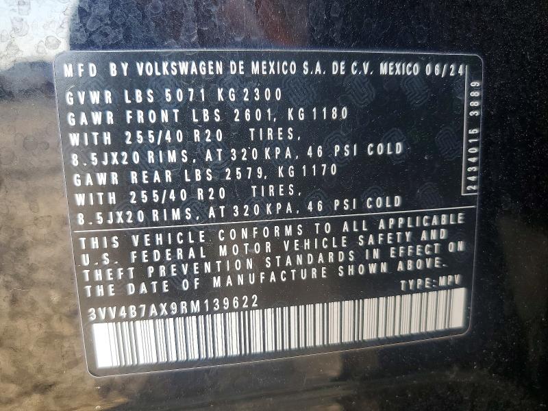 51091256 :رقم المزاد ، 3VV4B7AX9RM139622 vin ، 2024 Volkswagen Tiguan مزاد بيع