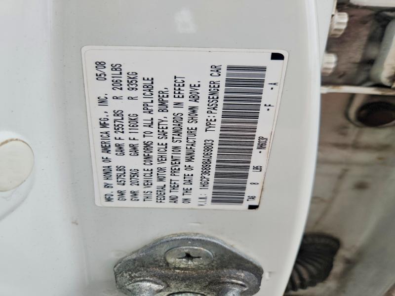 50320486 :رقم المزاد ، 1HGCP36898A069803 vin ، 2008 Honda Accord مزاد بيع
