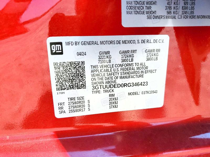 Продажа на аукционе авто 2024 Gmc Sierra, vin: 3GTUUDED0RG346423, номер лота: 48821776