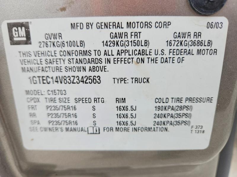 Aukcja sprzedaży 2003 Gmc New Sierra, vin: 1GTEC14V83Z342563, numer aukcji: 51261036