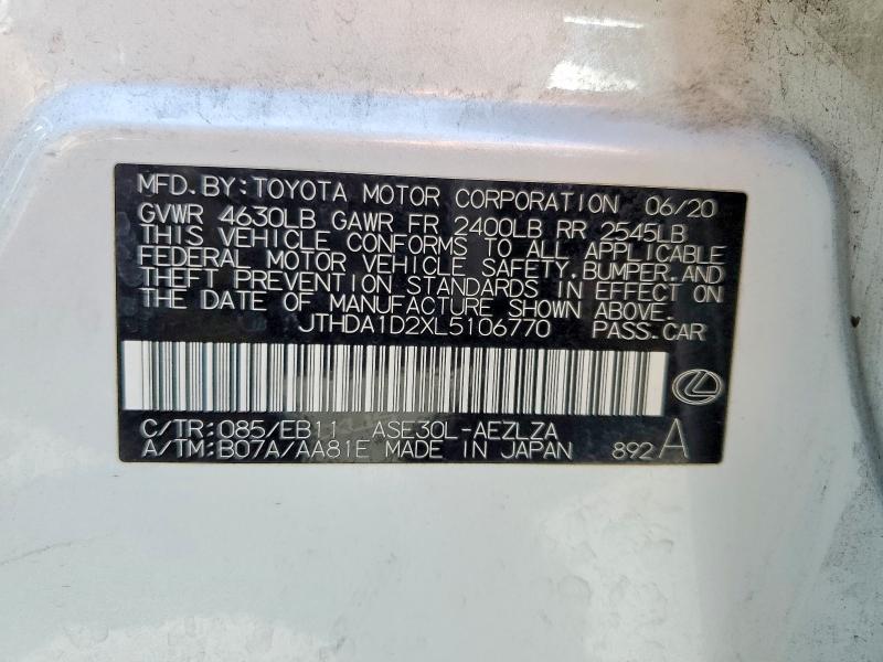 2020 Lexus Is მანქანა იყიდება აუქციონზე, vin: JTHDA1D2XL5106770, აუქციონის ნომერი: 50193116