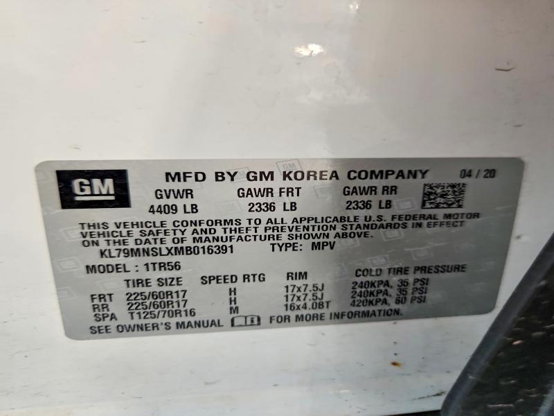 51186676 :رقم المزاد ، KL79MNSLXMB016391 vin ، 2021 Chevrolet Trailblazer مزاد بيع