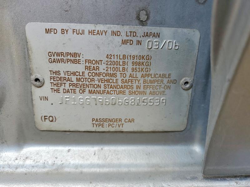 50435346 :رقم المزاد ، JF1GG79606G815539 vin ، 2006 Subaru Impreza مزاد بيع