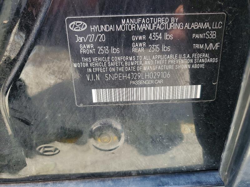 48146076 :رقم المزاد ، 5NPEH4J29LH029106 vin ، 2020 Hyundai Sonata مزاد بيع