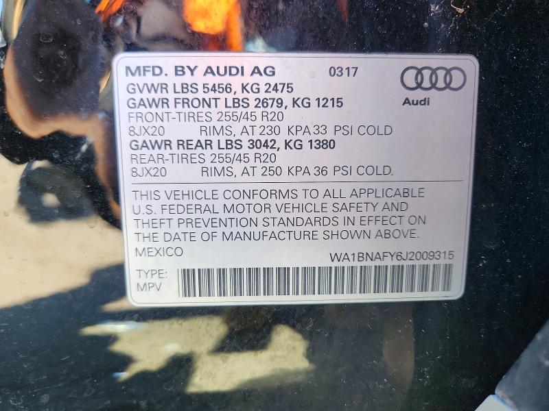 51462146 :رقم المزاد ، WA1BNAFY6J2009315 vin ، 2018 Audi Q5 مزاد بيع
