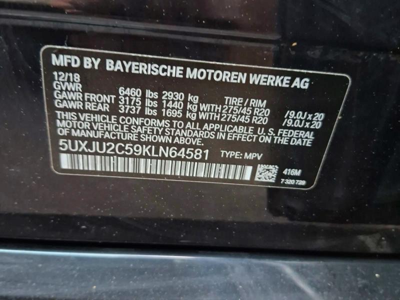 2019 Bmw X5 მანქანა იყიდება აუქციონზე, vin: 5UXJU2C59KLN64581, აუქციონის ნომერი: 50856896