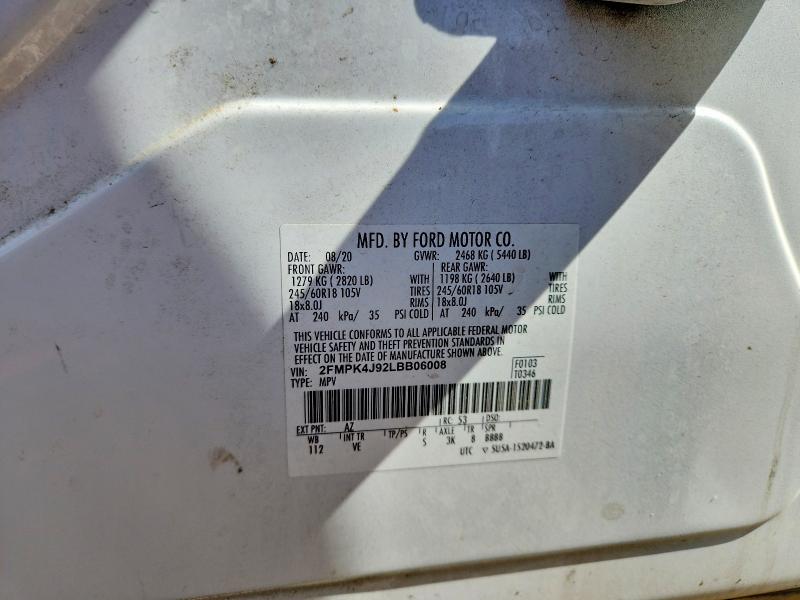 2020 Ford Edge მანქანა იყიდება აუქციონზე, vin: 2FMPK4J92LBB06008, აუქციონის ნომერი: 51973656