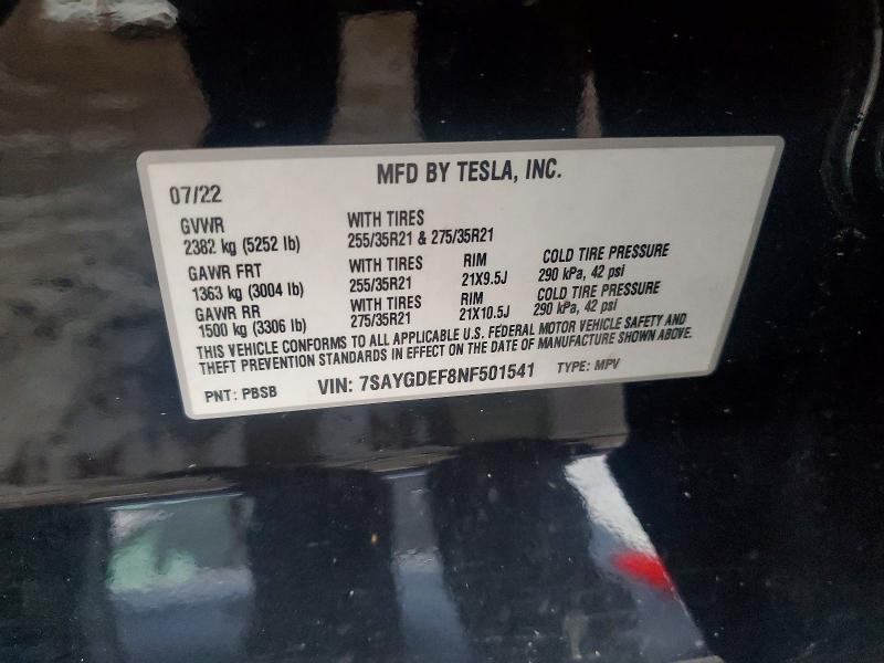 2022 Tesla Model Y მანქანა იყიდება აუქციონზე, vin: 7SAYGDEF8NF501541, აუქციონის ნომერი: 48581626