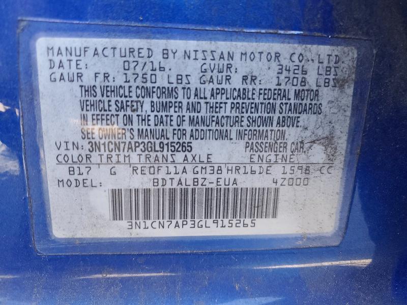 Aukcja sprzedaży 2016 Nissan Versa, vin: 3N1CN7AP3GL915265, numer aukcji: 51129266