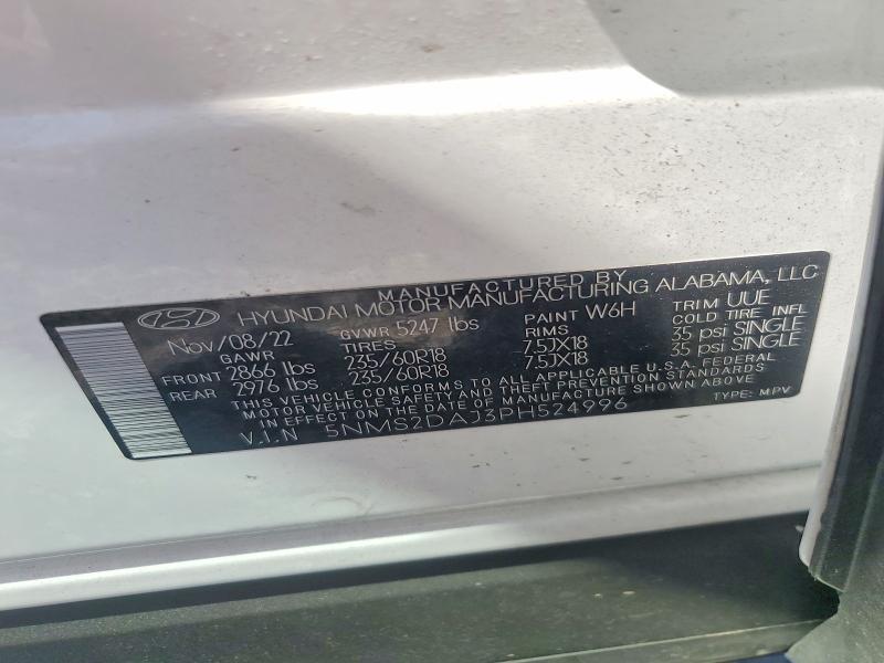 48824976 :رقم المزاد ، 5NMS2DAJ3PH524996 vin ، 2023 Hyundai Santa Fe مزاد بيع