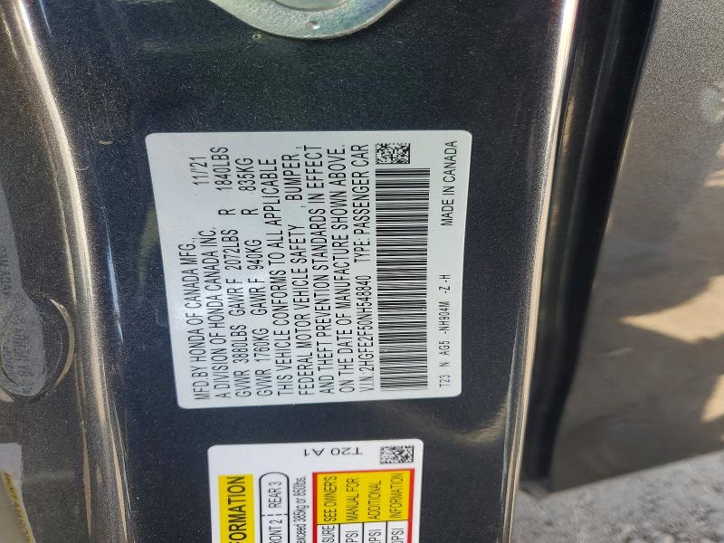 49023316 :رقم المزاد ، 2HGFE2F50NH548840 vin ، 2022 Honda Civic مزاد بيع
