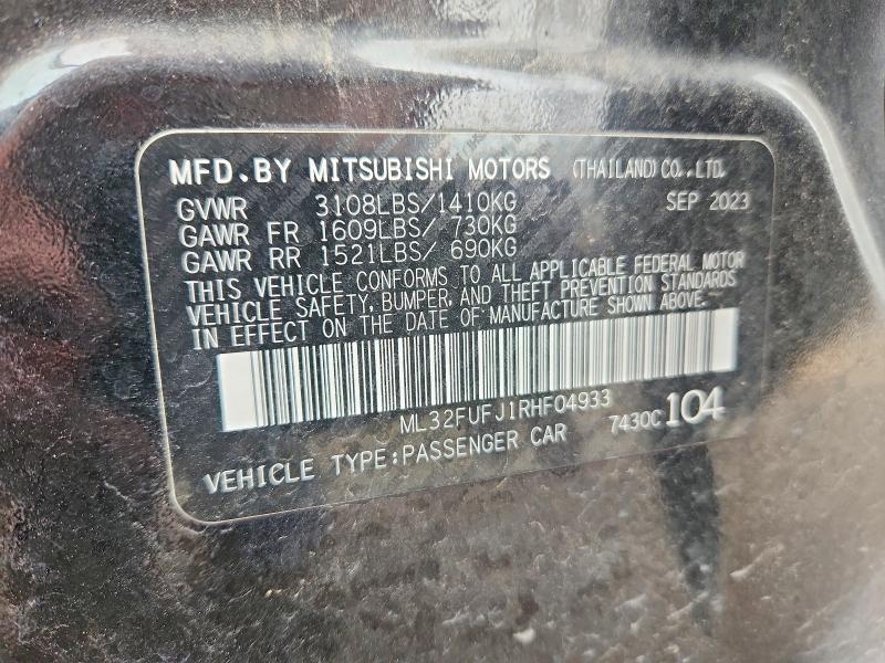 2024 Mitsubishi Mirage მანქანა იყიდება აუქციონზე, vin: ML32FUFJ1RHF04933, აუქციონის ნომერი: 49092896