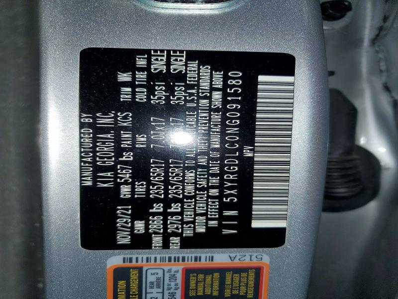 50283596 :رقم المزاد ، 5XYRGDLC0NG091580 vin ، 2022 Kia Sorento مزاد بيع