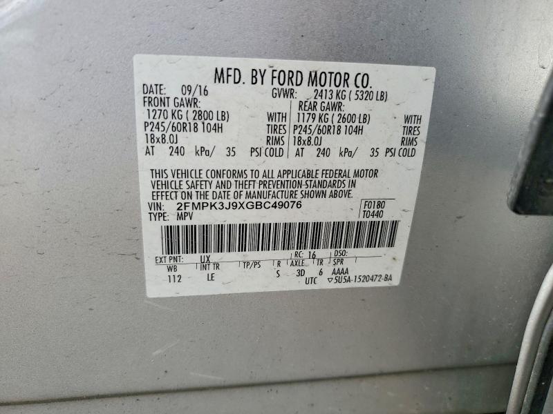 Auction sale of the 2016 Ford Edge, vin: 2FMPK3J9XGBC49076, lot number: 51930106