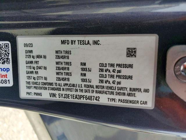 Aukcja sprzedaży 2023 Tesla Model 3, vin: 5YJ3E1EA3PF648742, numer aukcji: 49235166