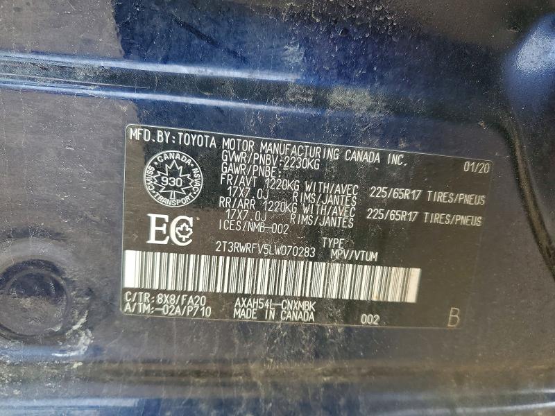 51881146 :رقم المزاد ، 2T3RWRFV5LW070283 vin ، 2020 Toyota Rav4 Hybrid مزاد بيع