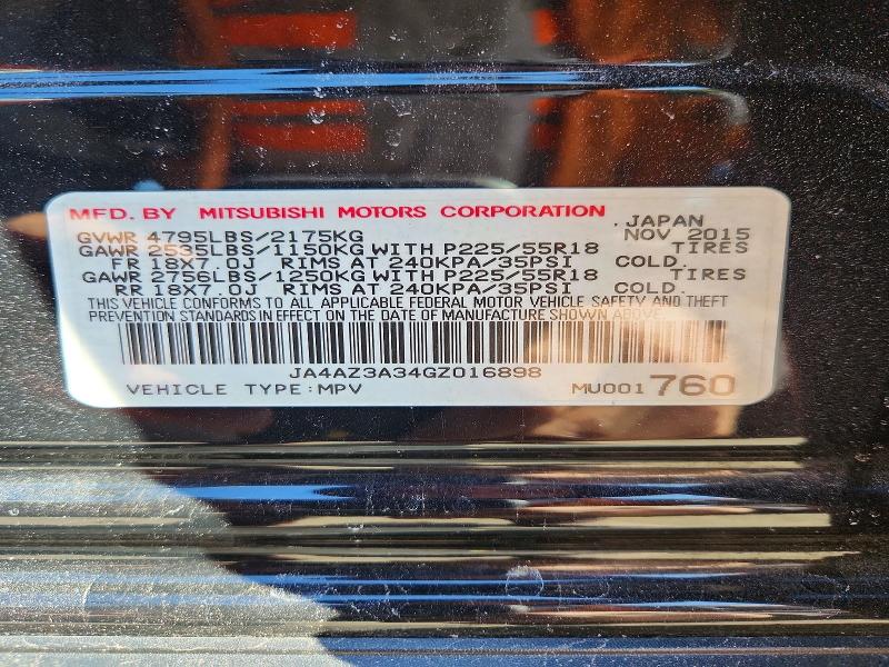 Aukcja sprzedaży 2016 Mitsubishi Outlander, vin: JA4AZ3A34GZ016898, numer aukcji: 50725106