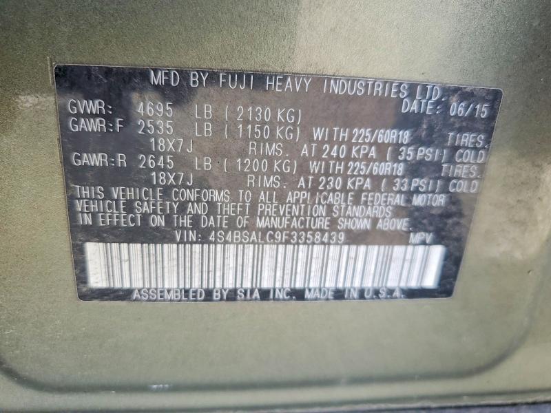Aukcja sprzedaży 2015 Subaru Outback, vin: 4S4BSALC9F3358439, numer aukcji: 50602736