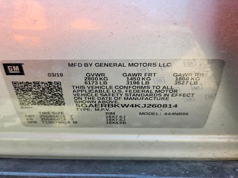 49069976 :رقم المزاد ، 5GAERBKW4KJ260814 vin ، 2019 Buick Enclave مزاد بيع
