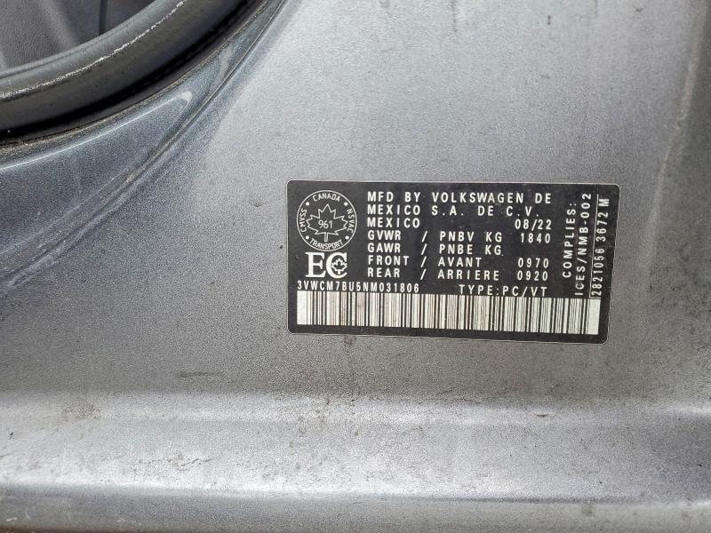 Aukcja sprzedaży 2022 Volkswagen Jetta, vin: 3VWCM7BU5NM031806, numer aukcji: 48092416