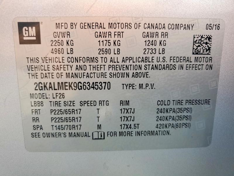 Продажа на аукционе авто 2016 Gmc Terrain, vin: 2GKALMEK9G6345370, номер лота: 48713216