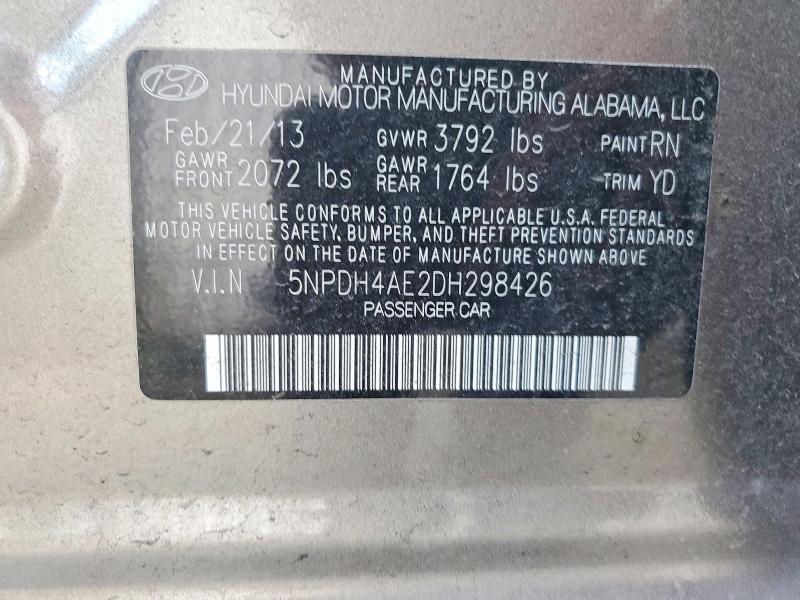 Продаж на аукціоні авто 2013 Hyundai Elantra, vin: 5NPDH4AE2DH298426, номер лоту: 49298456